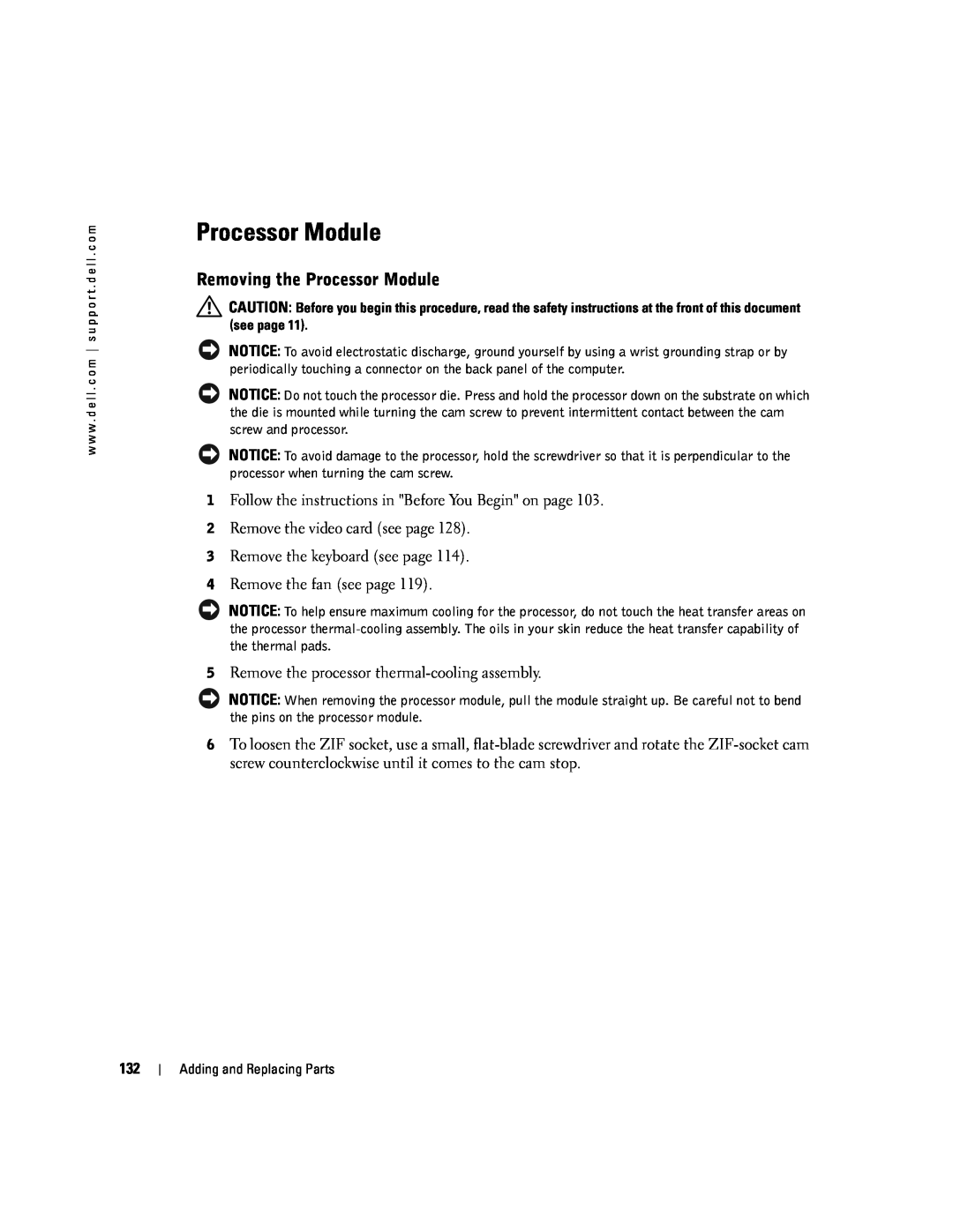 Dell PP09L owner manual Removing the Processor Module 
