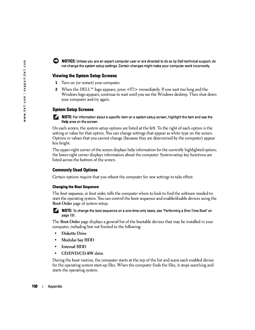 Dell PP09L owner manual Viewing the System Setup Screens, Commonly Used Options 