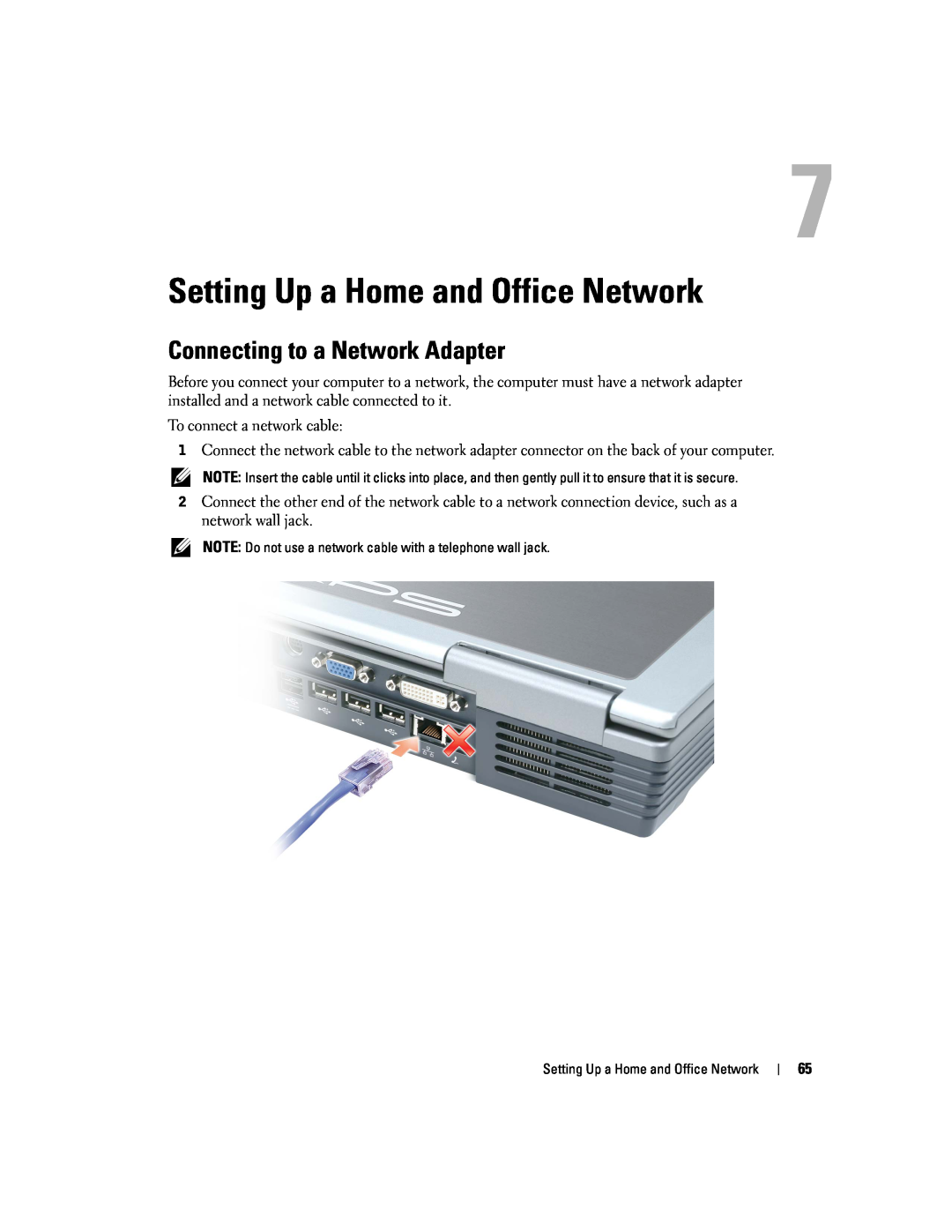 Dell PP09L owner manual Setting Up a Home and Office Network, Connecting to a Network Adapter 