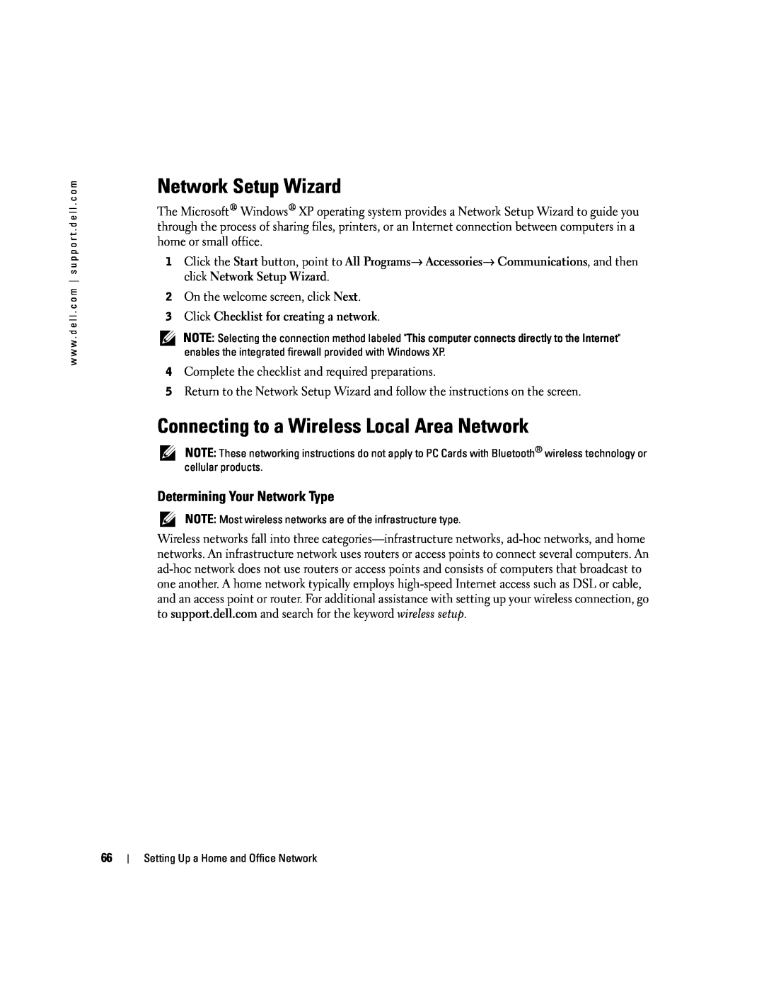 Dell PP09L owner manual Network Setup Wizard, Connecting to a Wireless Local Area Network, Determining Your Network Type 