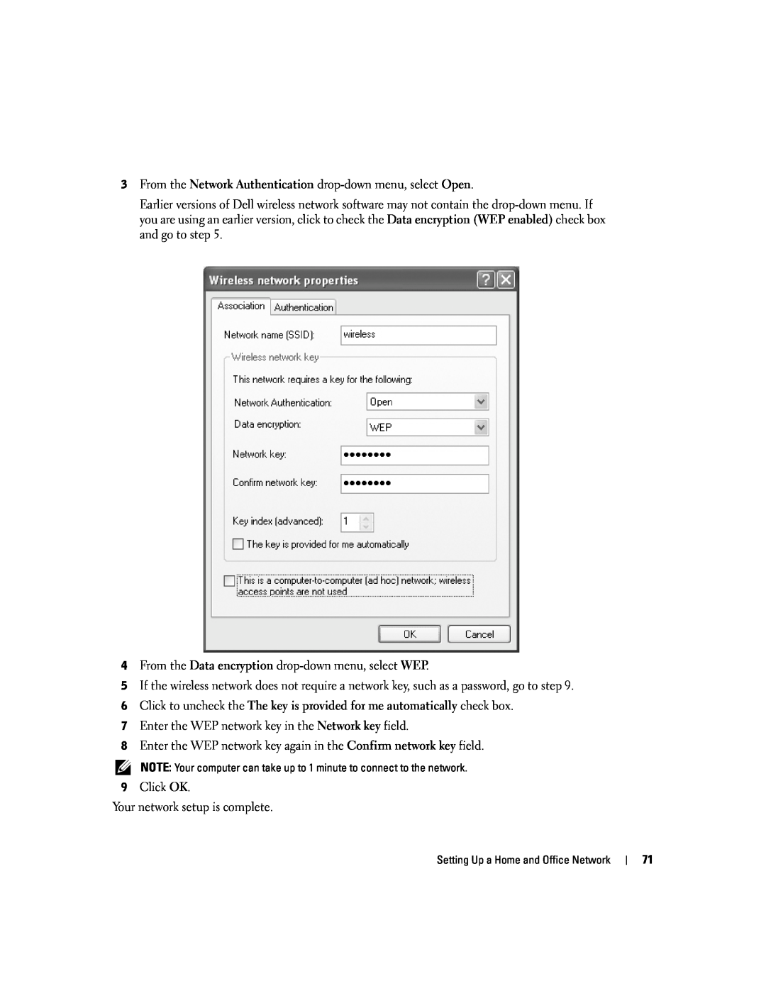 Dell PP09L owner manual From the Network Authentication drop-down menu, select Open 