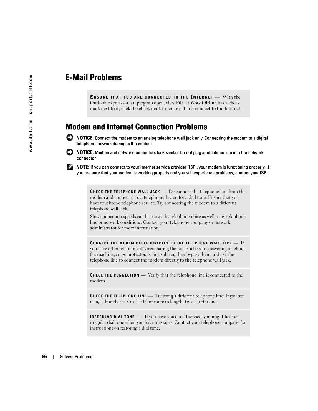 Dell PP09L owner manual E-Mail Problems, Modem and Internet Connection Problems 