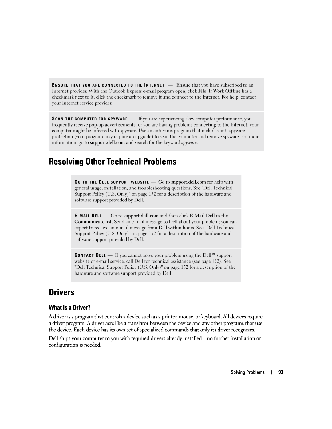 Dell PP09L owner manual Resolving Other Technical Problems, Drivers, What Is a Driver? 