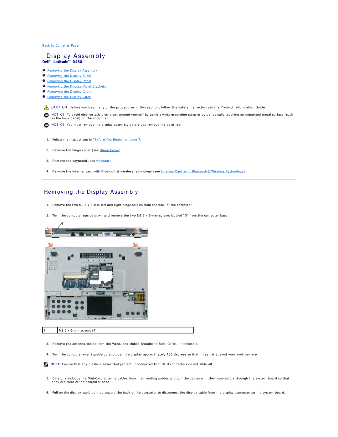 Dell D430, PP09S manual Removing the Display Assembly 