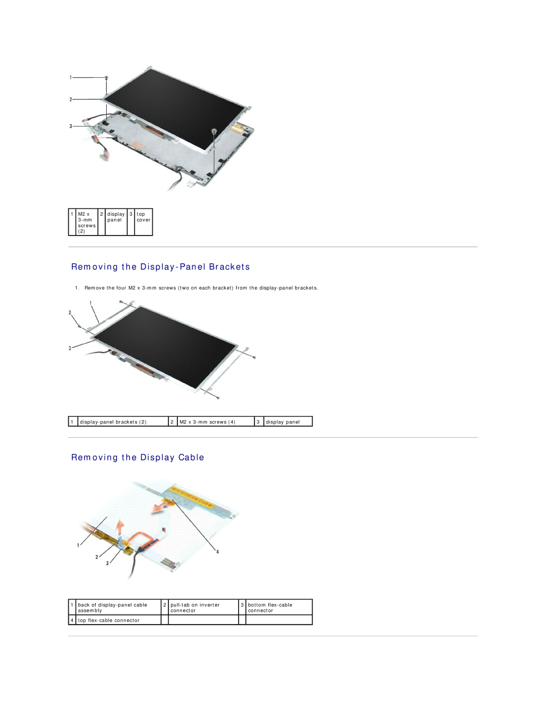 Dell D430, PP09S manual Removing the Display-Panel Brackets, Removing the Display Cable 