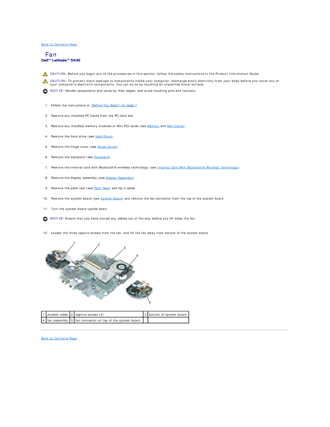 Dell D430, PP09S manual Fan 