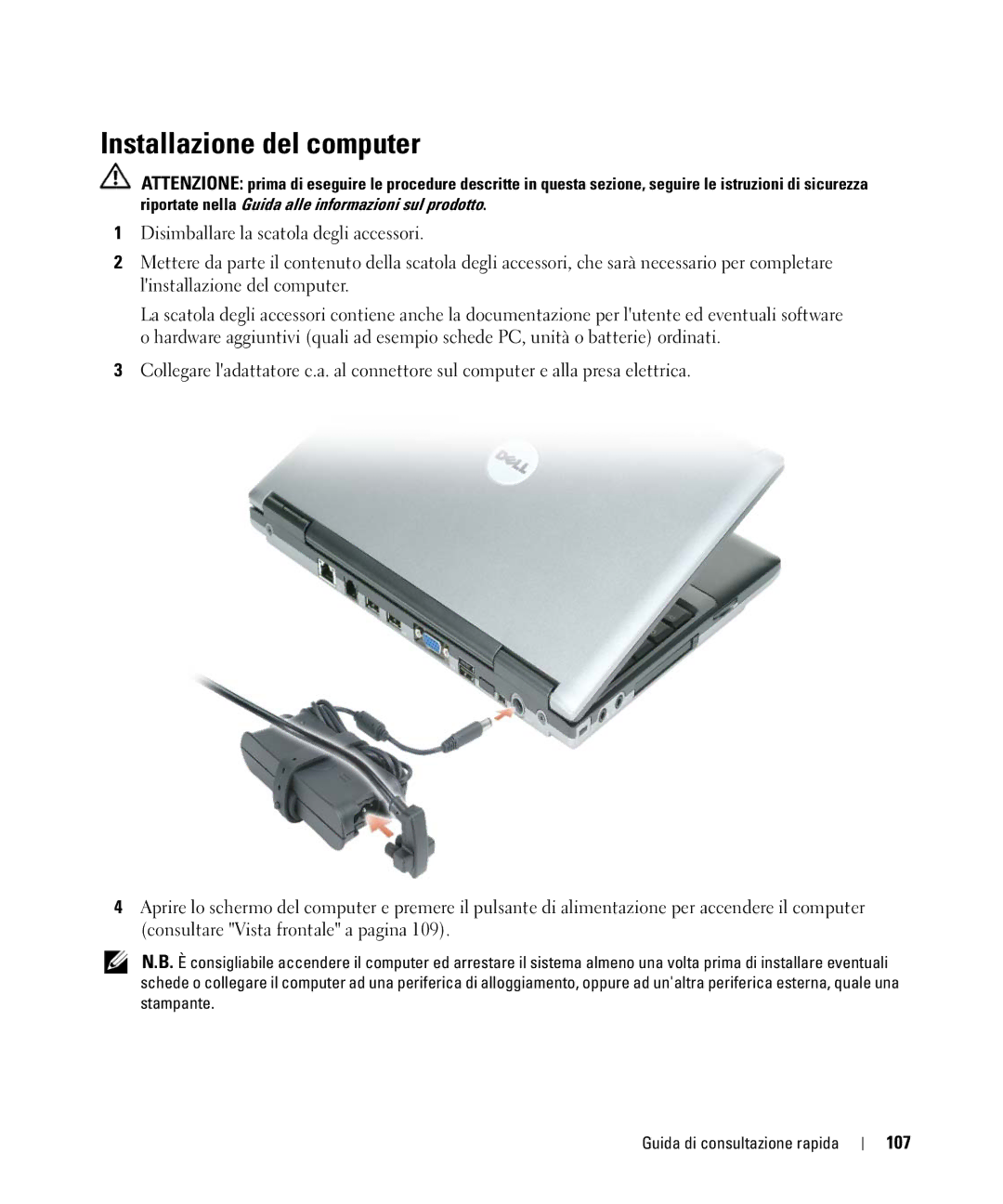 Dell JG941, PP09S manual Installazione del computer, 107 