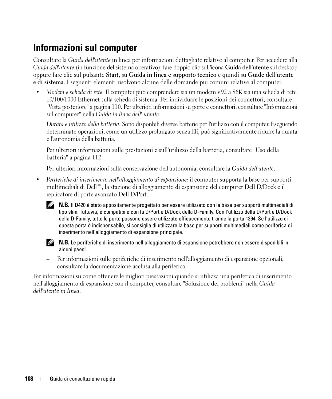 Dell PP09S, JG941 manual Informazioni sul computer, 108 