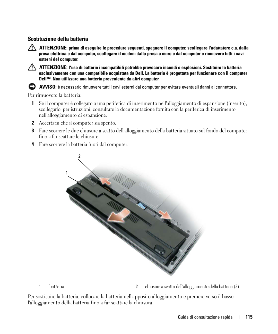 Dell JG941, PP09S manual Sostituzione della batteria, 115 