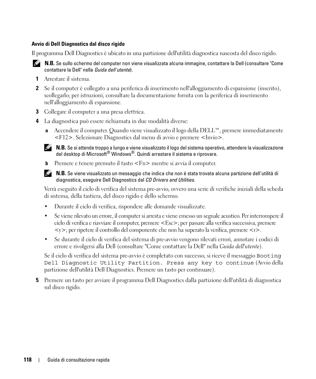 Dell PP09S, JG941 manual Avvio di Dell Diagnostics dal disco rigido, 118 