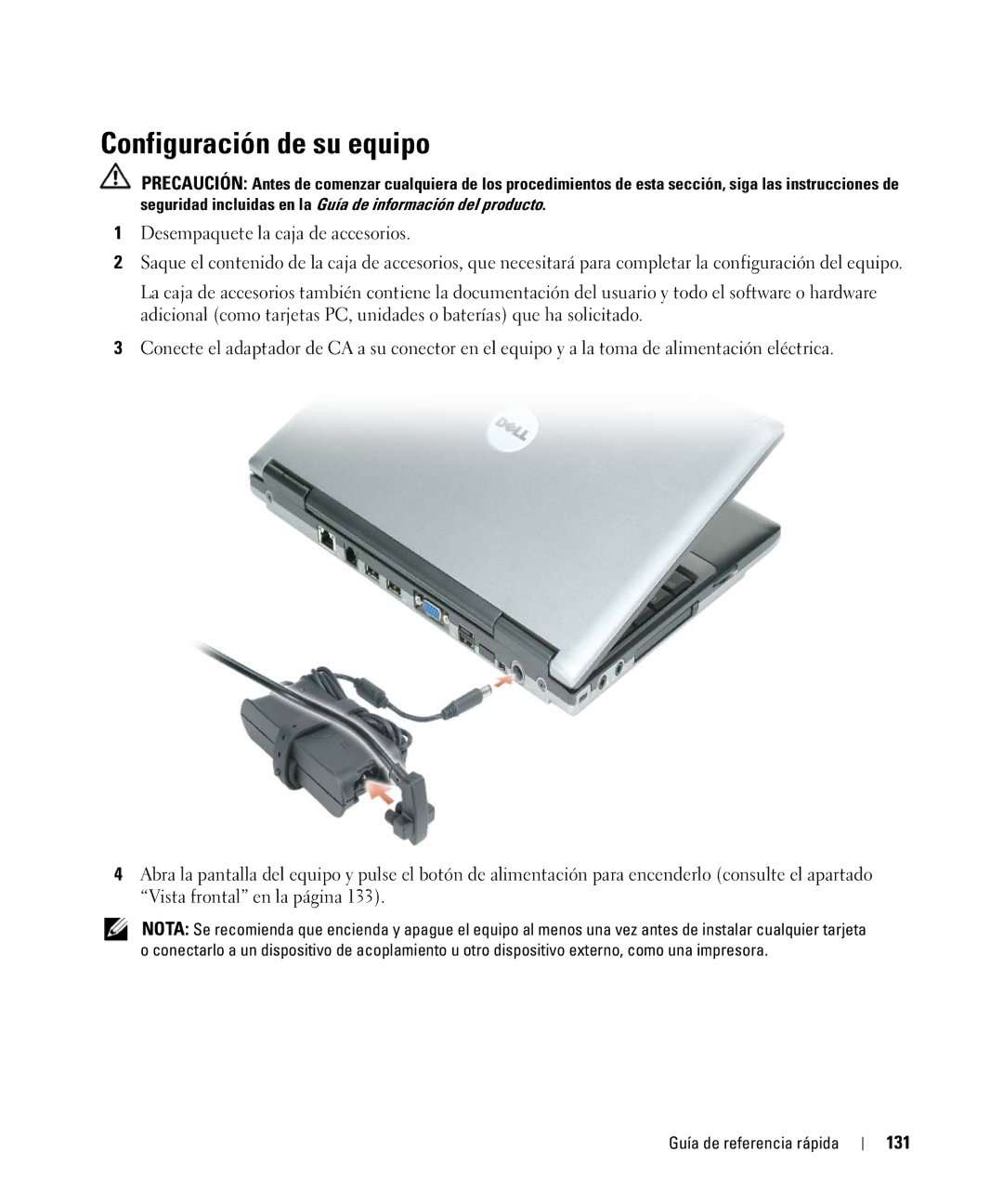 Dell JG941, PP09S manual Configuración de su equipo, 131 