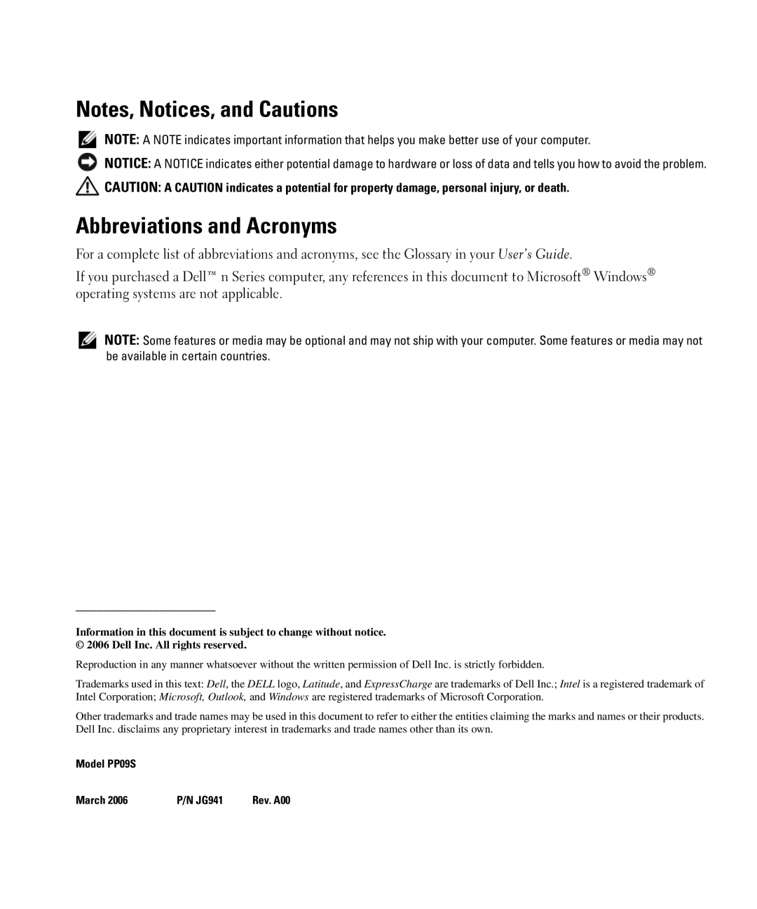 Dell PP09S, JG941 manual Abbreviations and Acronyms 