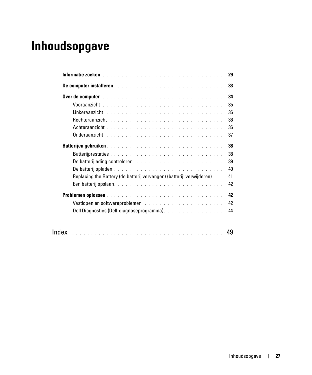 Dell JG941, PP09S manual Dell Diagnostics Dell-diagnoseprogramma, Inhoudsopgave 