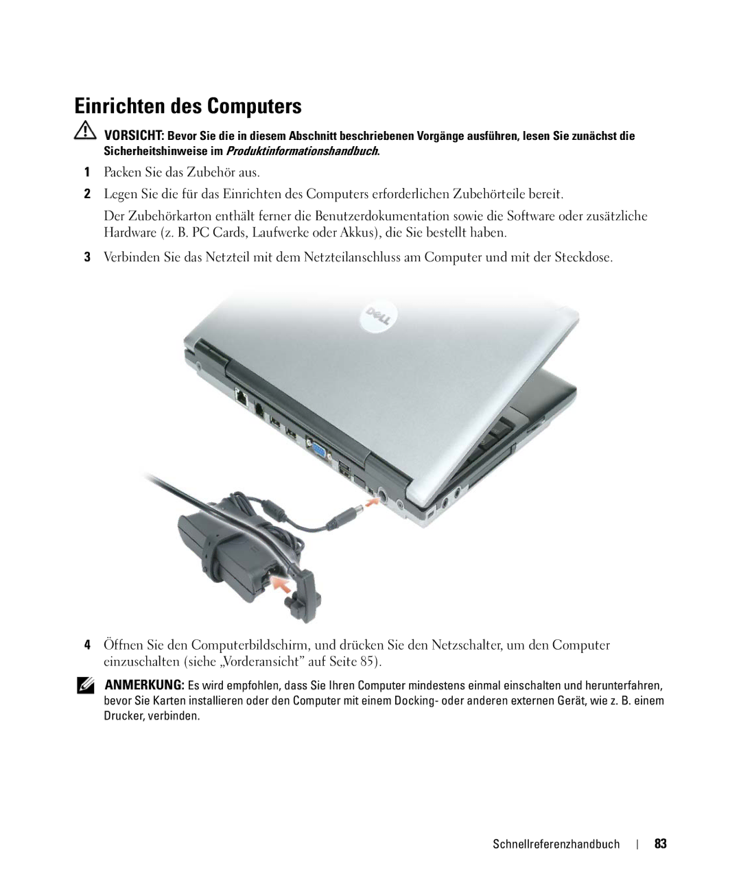 Dell JG941, PP09S manual Einrichten des Computers 