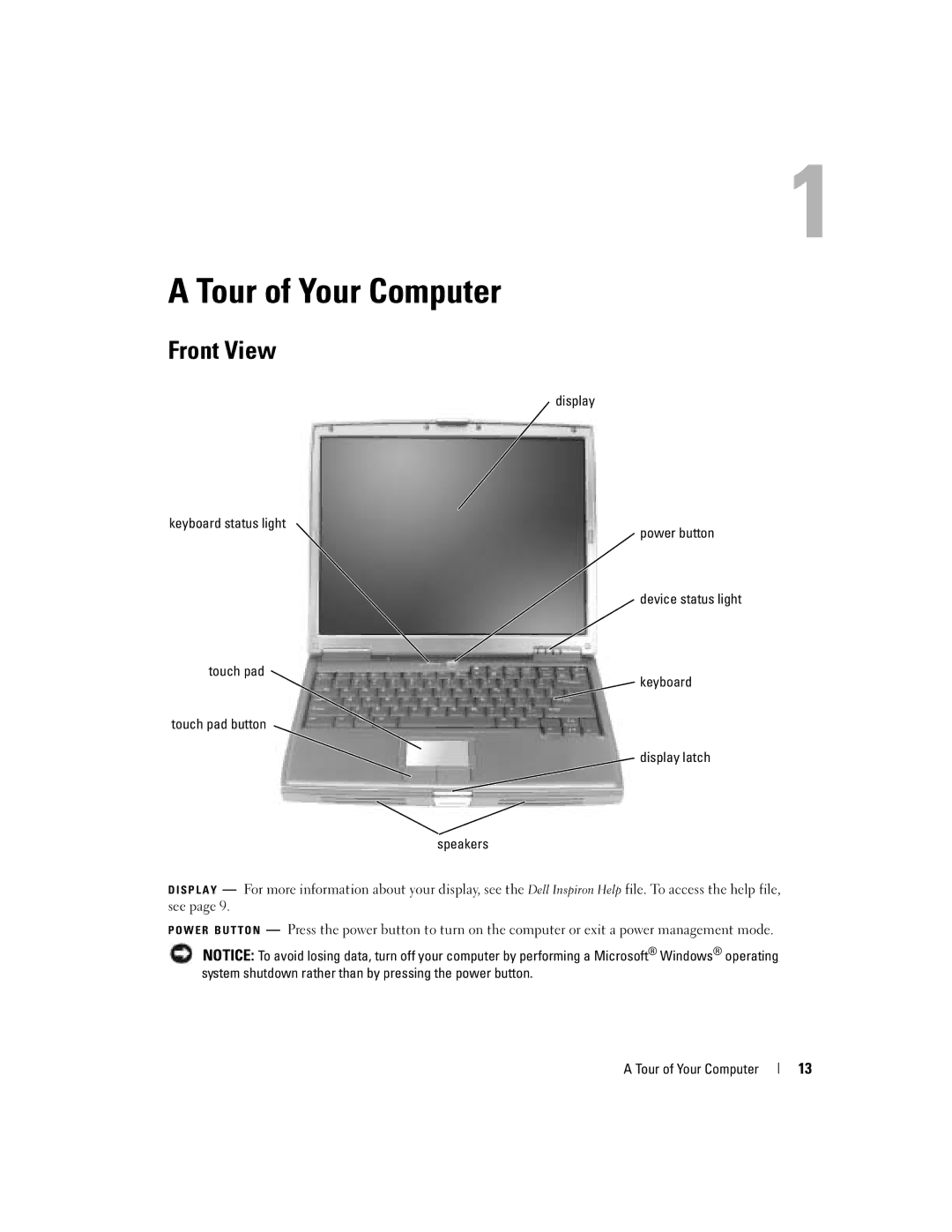 Dell PP10L owner manual Tour of Your Computer, Front View 