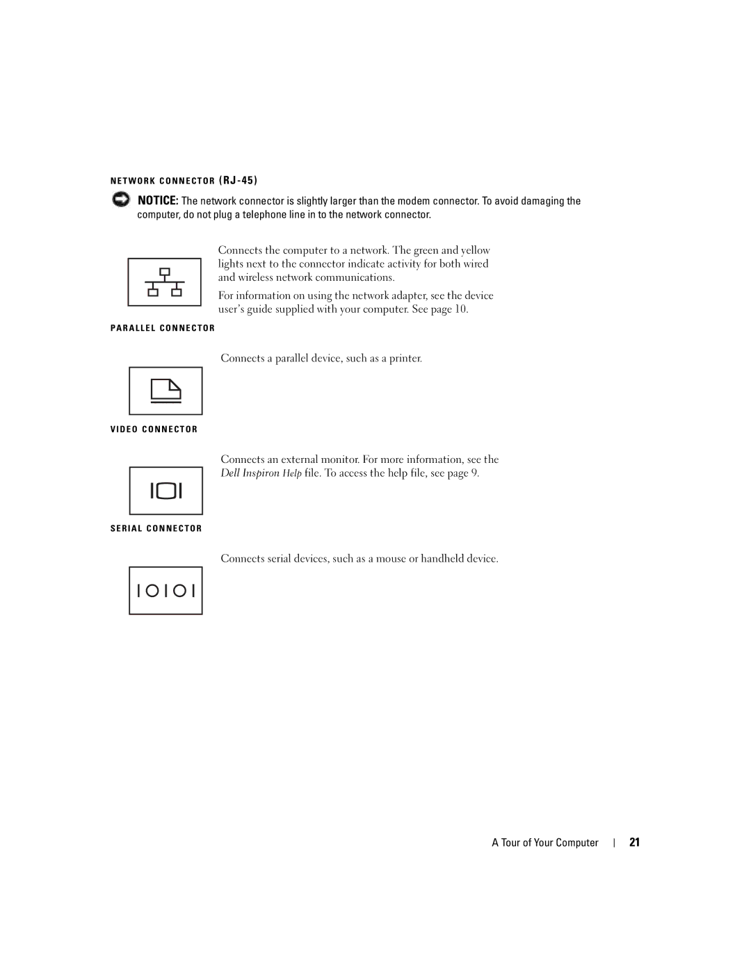 Dell PP10L owner manual Connects a parallel device, such as a printer 