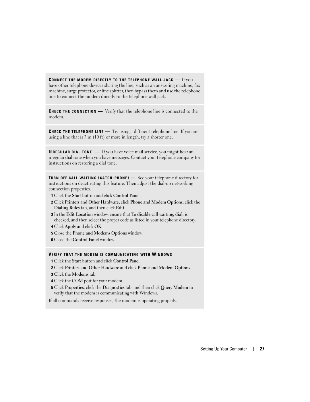 Dell PP10L owner manual Verify That the Modem is Communicating with W Indows 