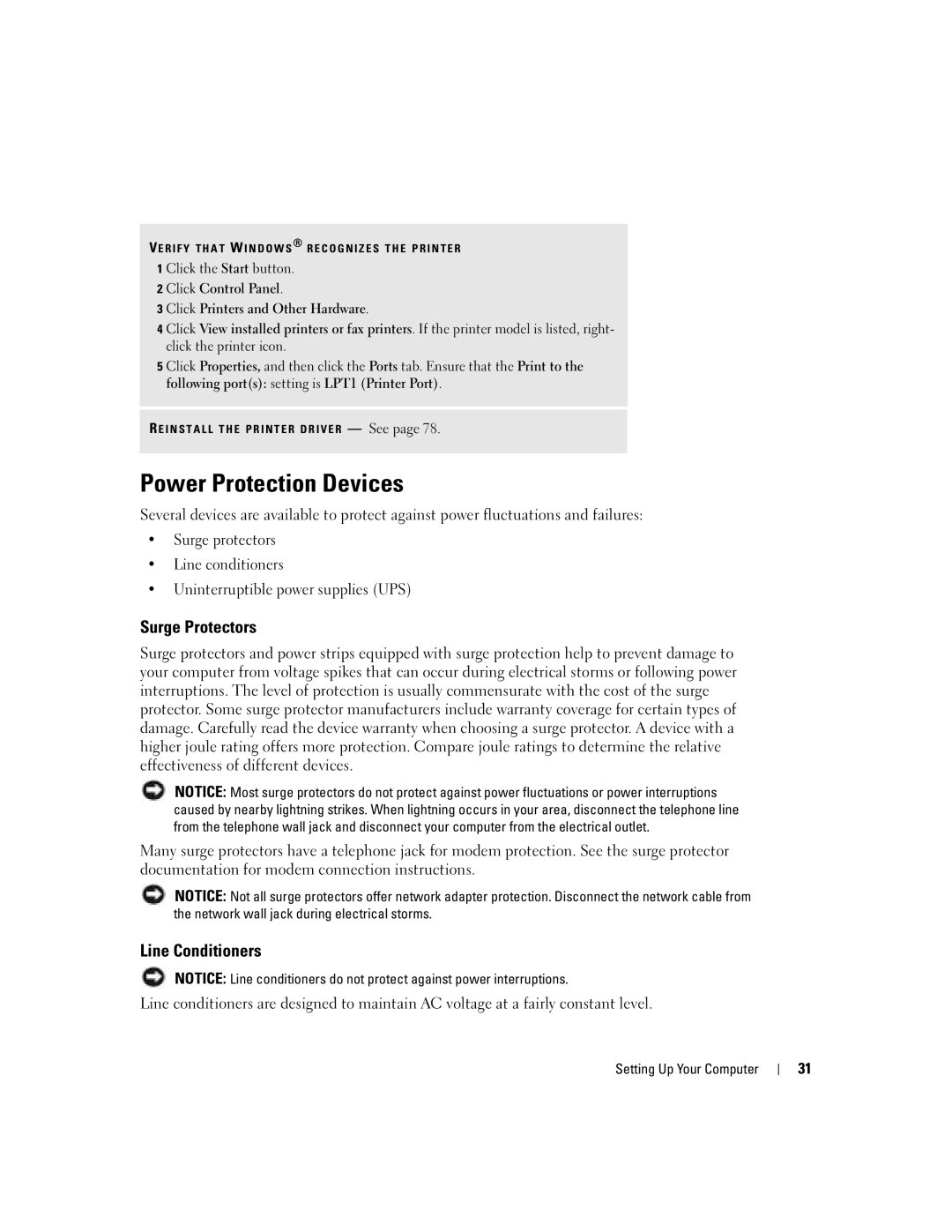 Dell PP10L owner manual Power Protection Devices, Surge Protectors, Line Conditioners 