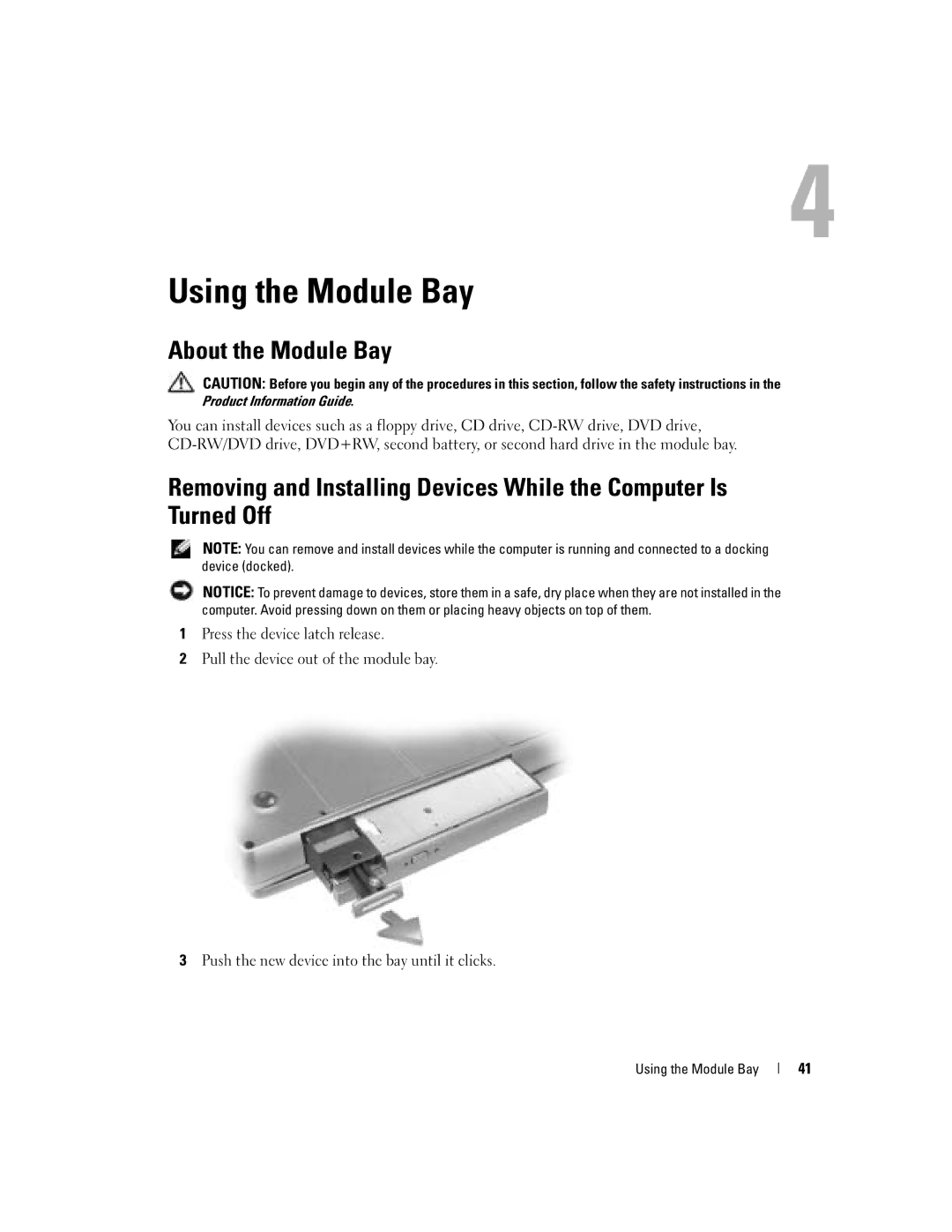 Dell PP10L owner manual Using the Module Bay, About the Module Bay 