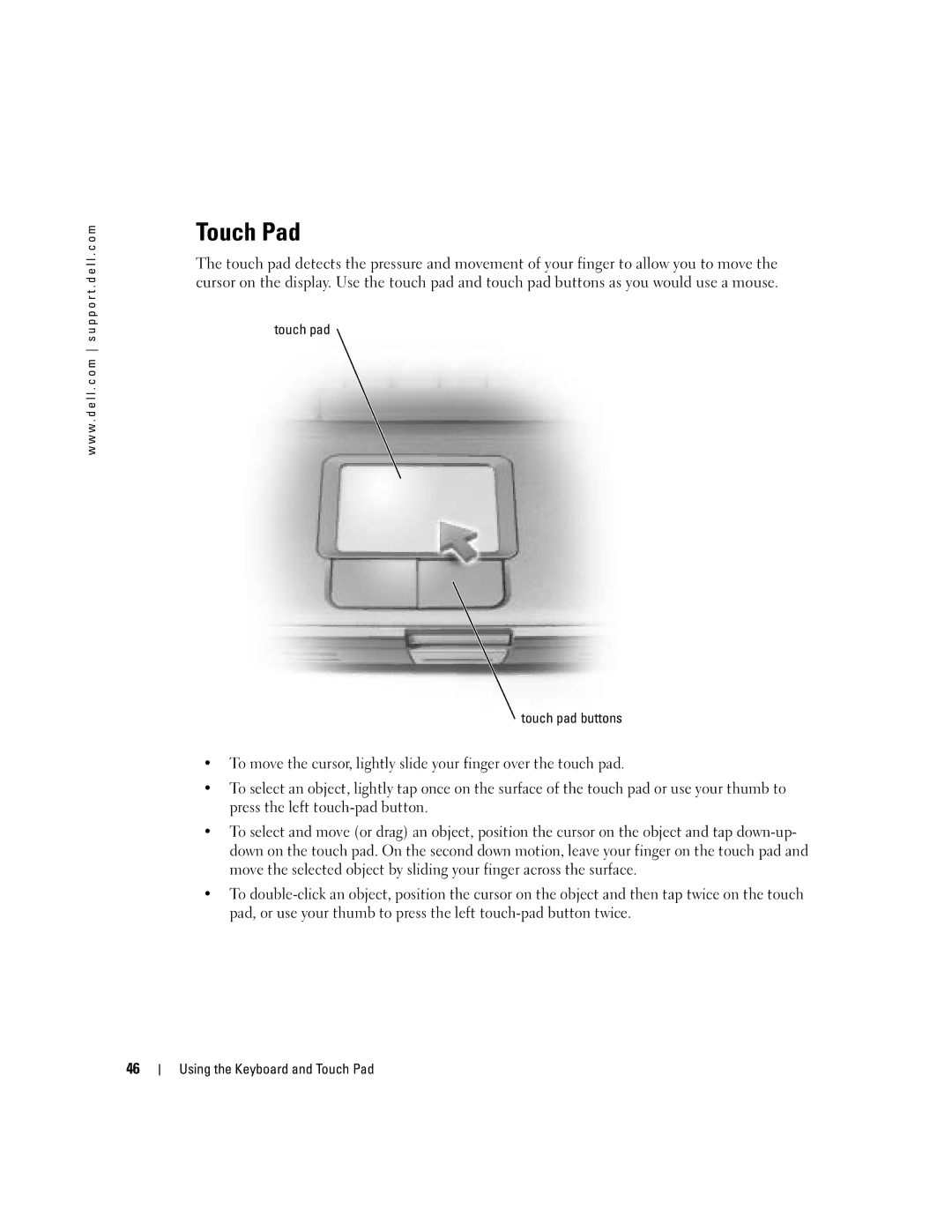 Dell PP10L owner manual Touch Pad, Touch pad Touch pad buttons 