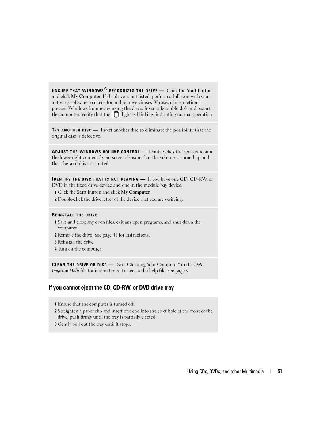 Dell PP10L owner manual If you cannot eject the CD, CD-RW, or DVD drive tray 