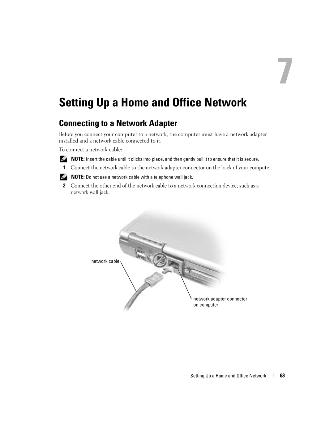 Dell PP10L owner manual Setting Up a Home and Office Network, Connecting to a Network Adapter 