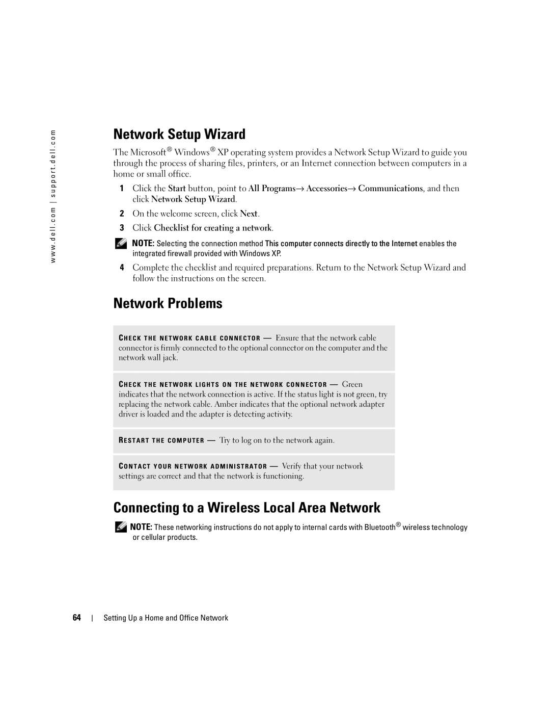 Dell PP10L owner manual Network Setup Wizard, Network Problems, Connecting to a Wireless Local Area Network 