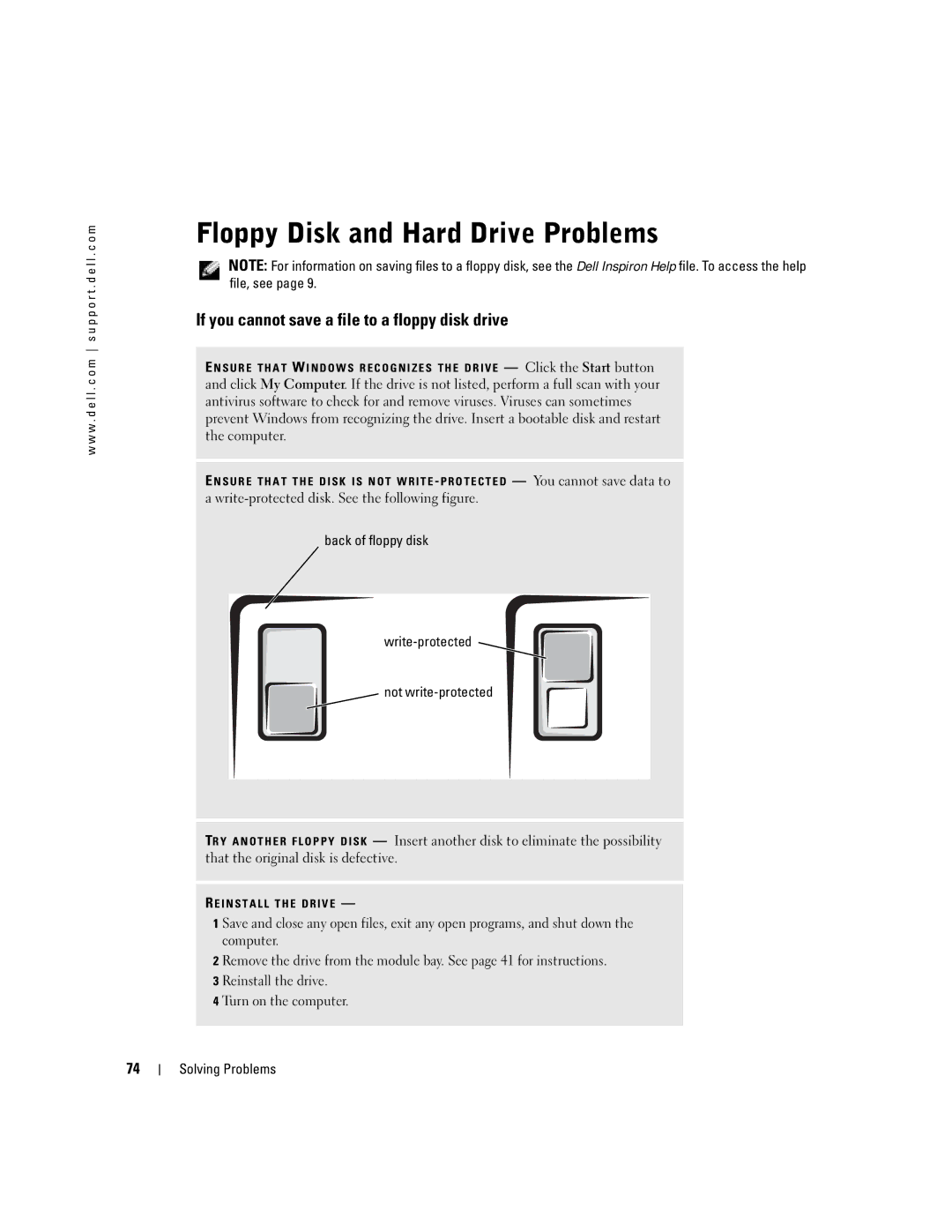 Dell PP10L owner manual Floppy Disk and Hard Drive Problems 