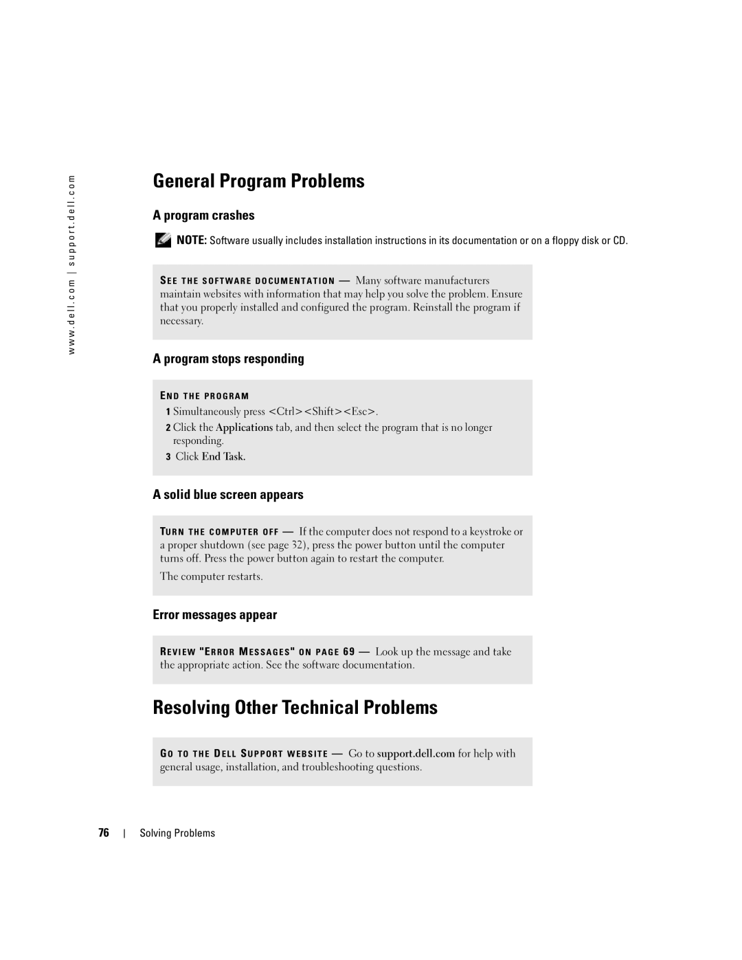 Dell PP10L owner manual General Program Problems, Resolving Other Technical Problems 