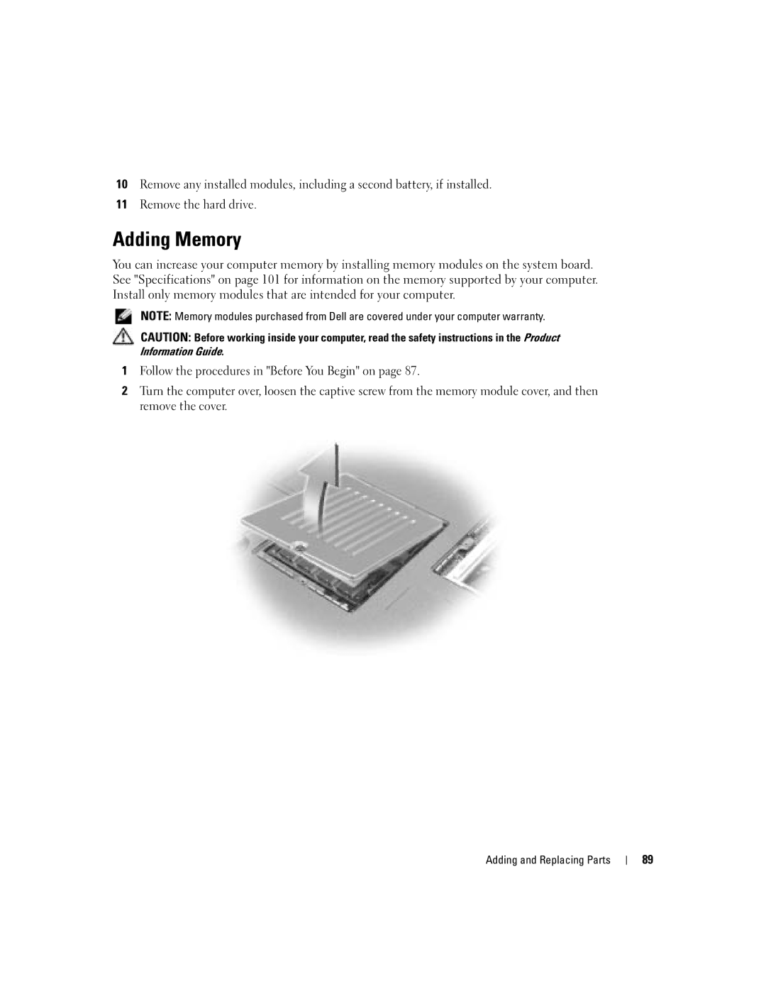 Dell PP10L owner manual Adding Memory 