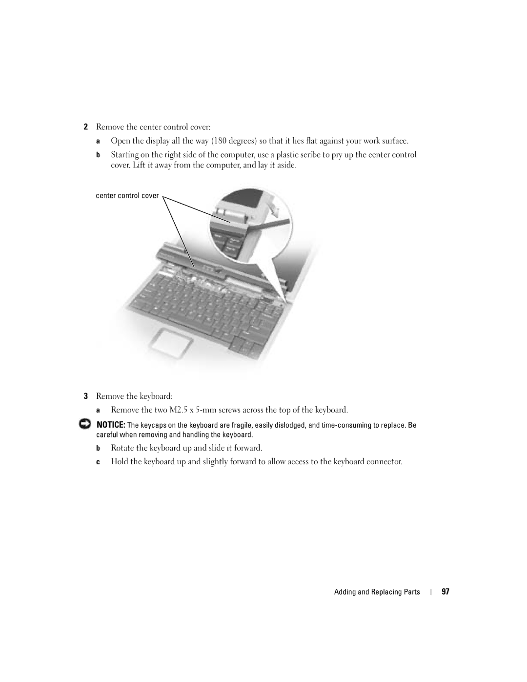 Dell PP10L owner manual Center control cover 