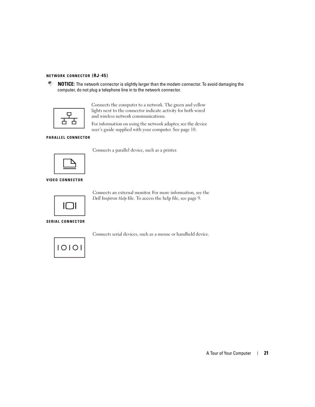 Dell PP10L owner manual Connects a parallel device, such as a printer 