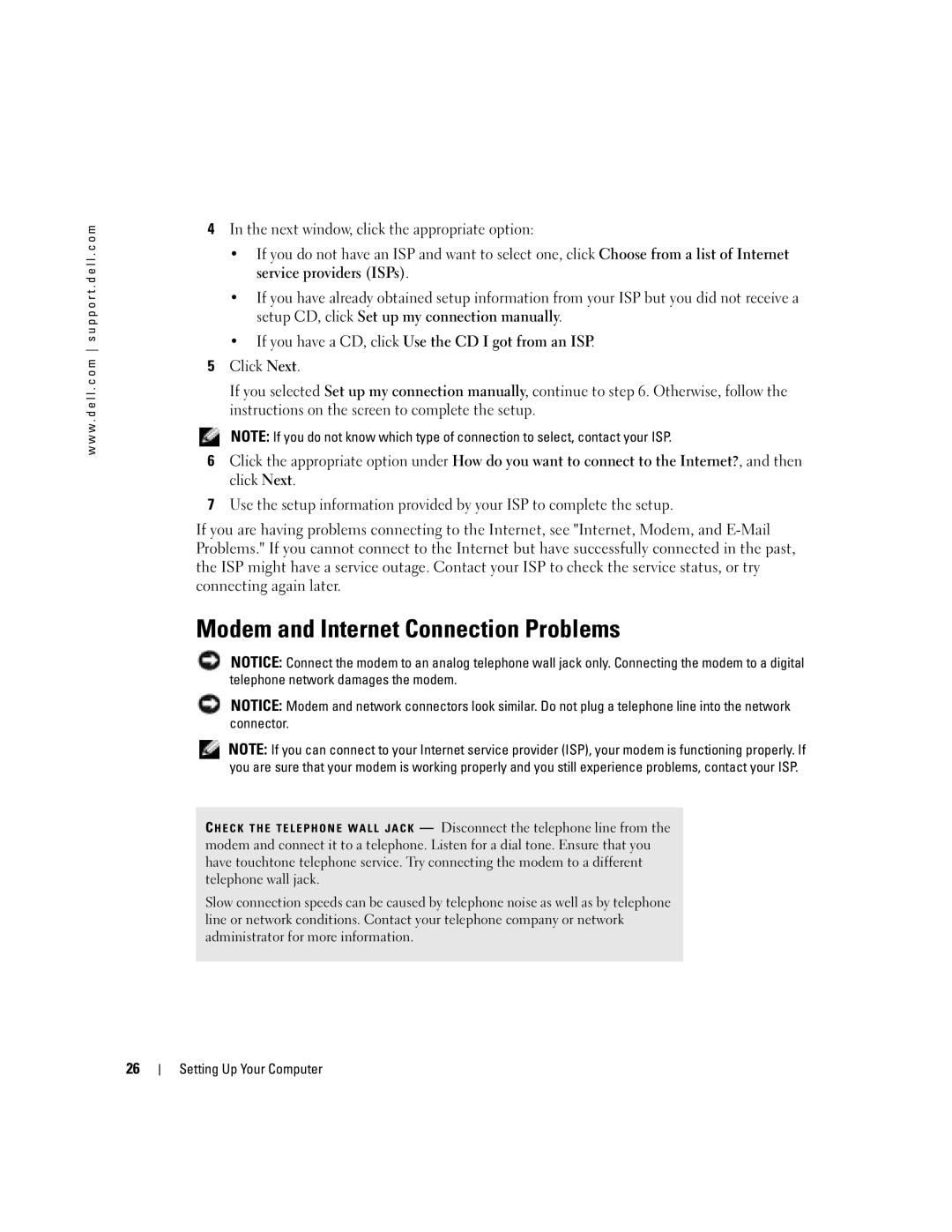 Dell PP10L owner manual Modem and Internet Connection Problems, Next window, click the appropriate option 