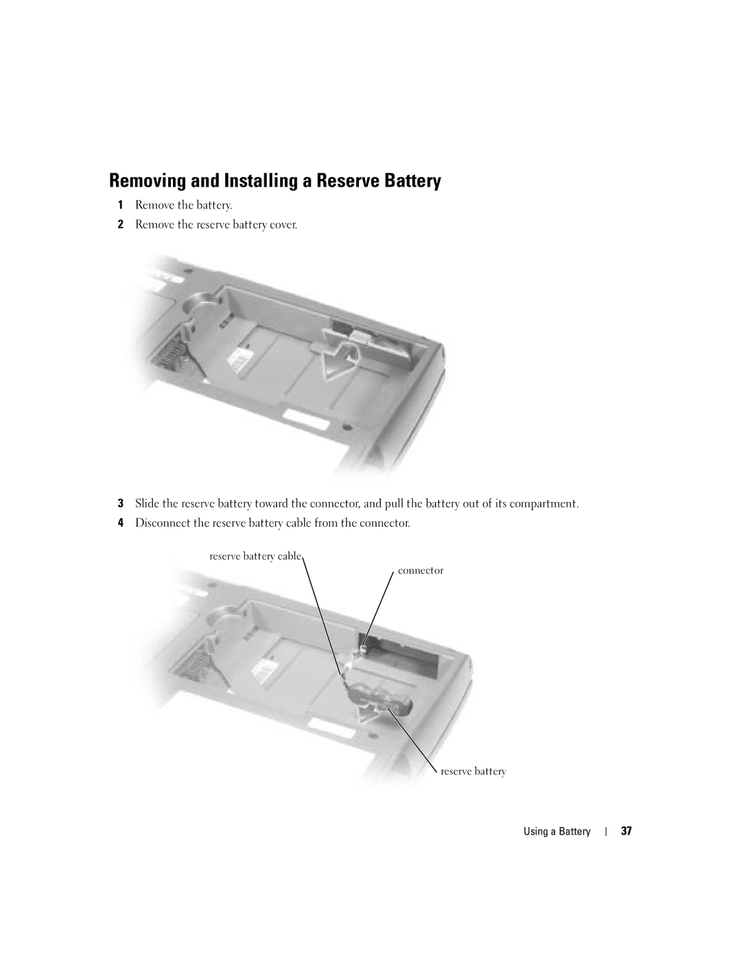 Dell PP10L owner manual Removing and Installing a Reserve Battery 