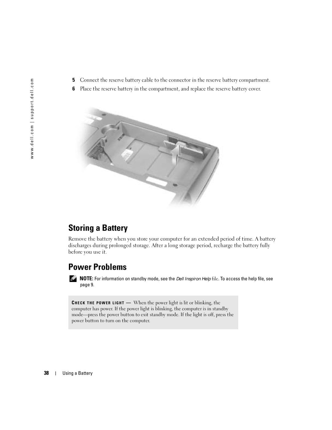 Dell PP10L owner manual Storing a Battery, Power Problems 