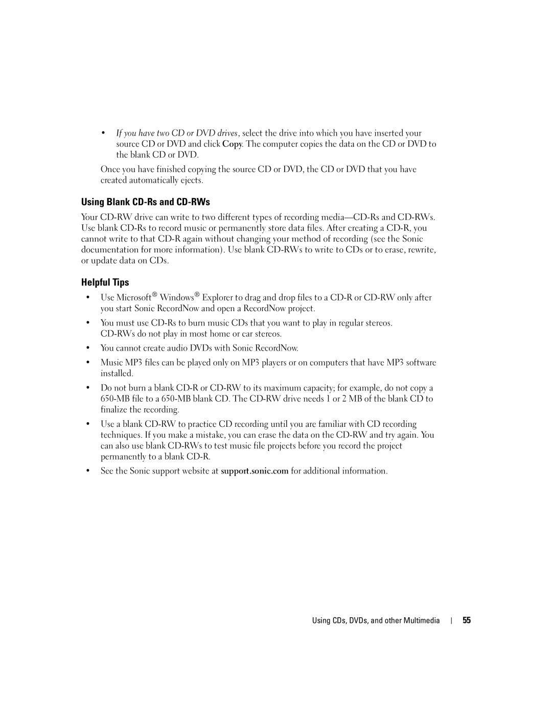 Dell PP10L owner manual Using Blank CD-Rs and CD-RWs, Helpful Tips 