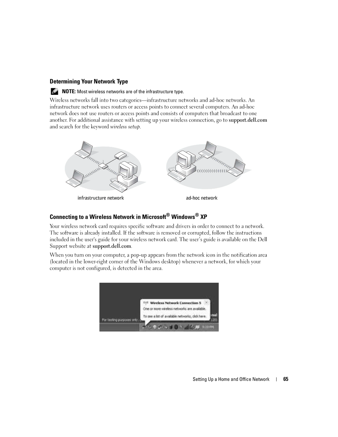 Dell PP10L Determining Your Network Type, Connecting to a Wireless Network in Microsoft Windows XP, Infrastructure network 