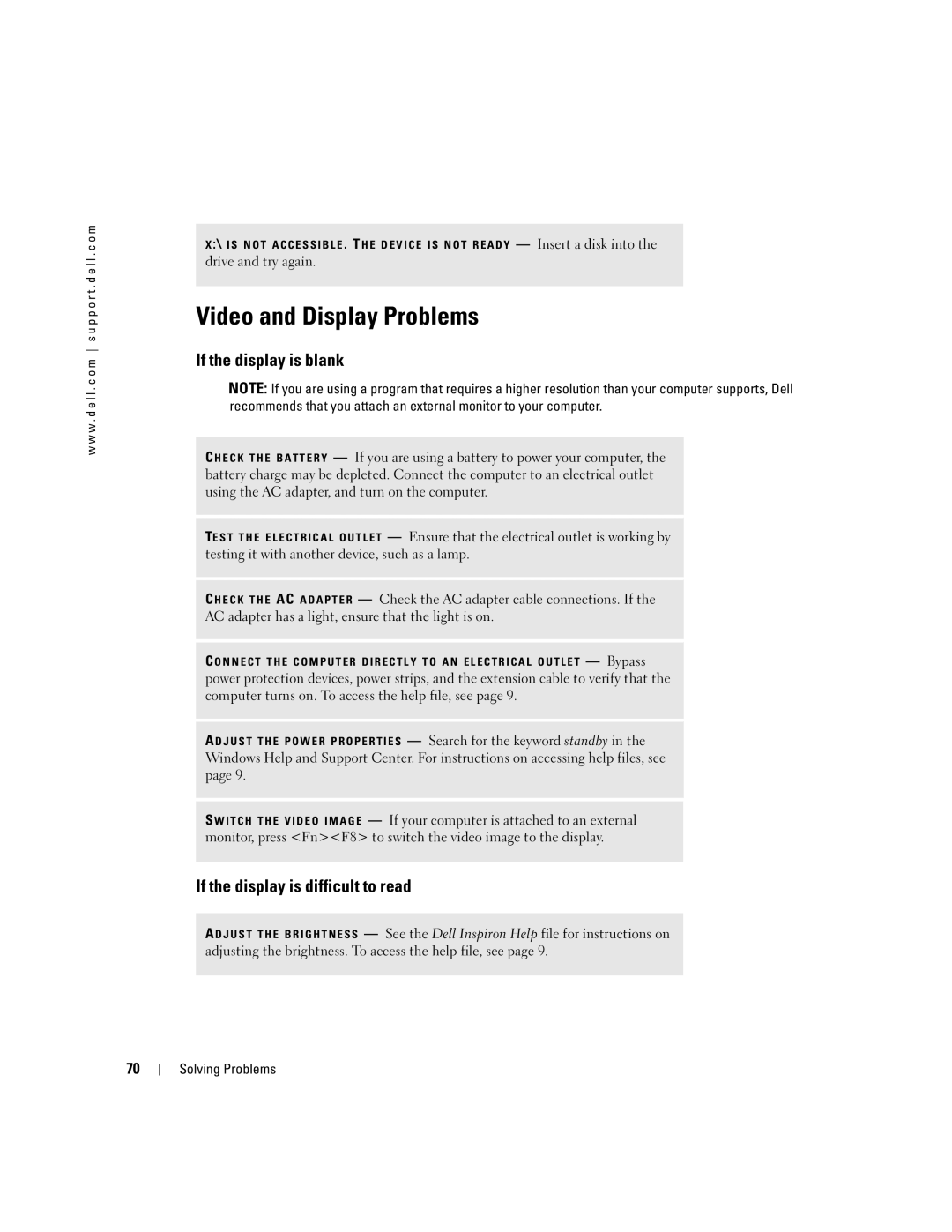 Dell PP10L owner manual Video and Display Problems, If the display is blank, If the display is difficult to read 