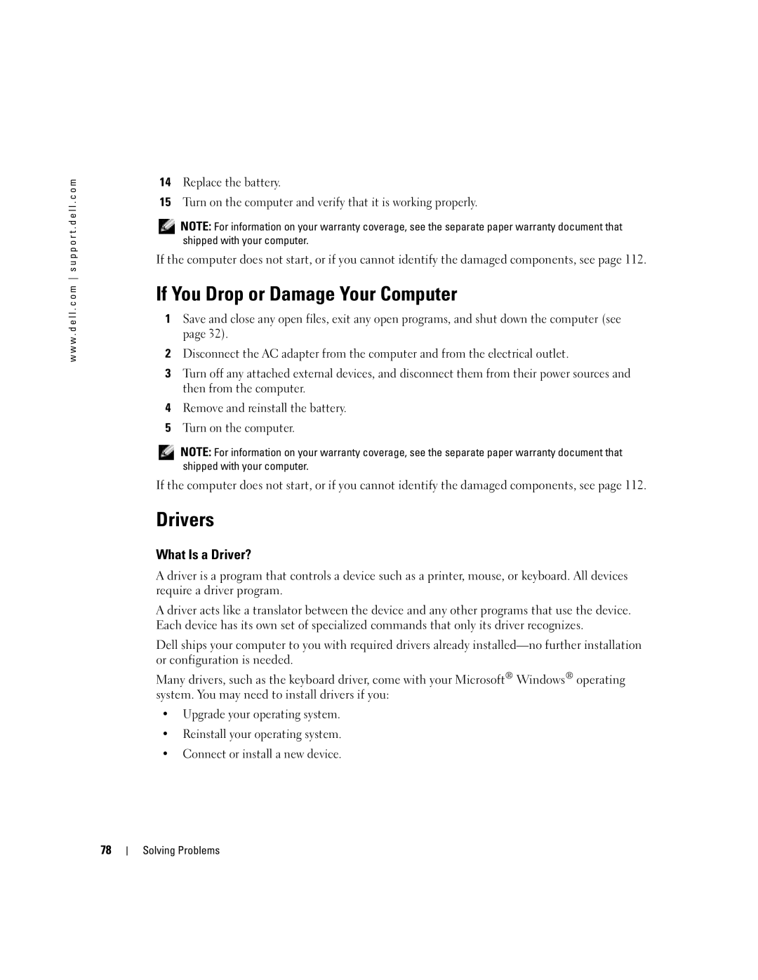 Dell PP10L owner manual If You Drop or Damage Your Computer, Drivers, What Is a Driver? 