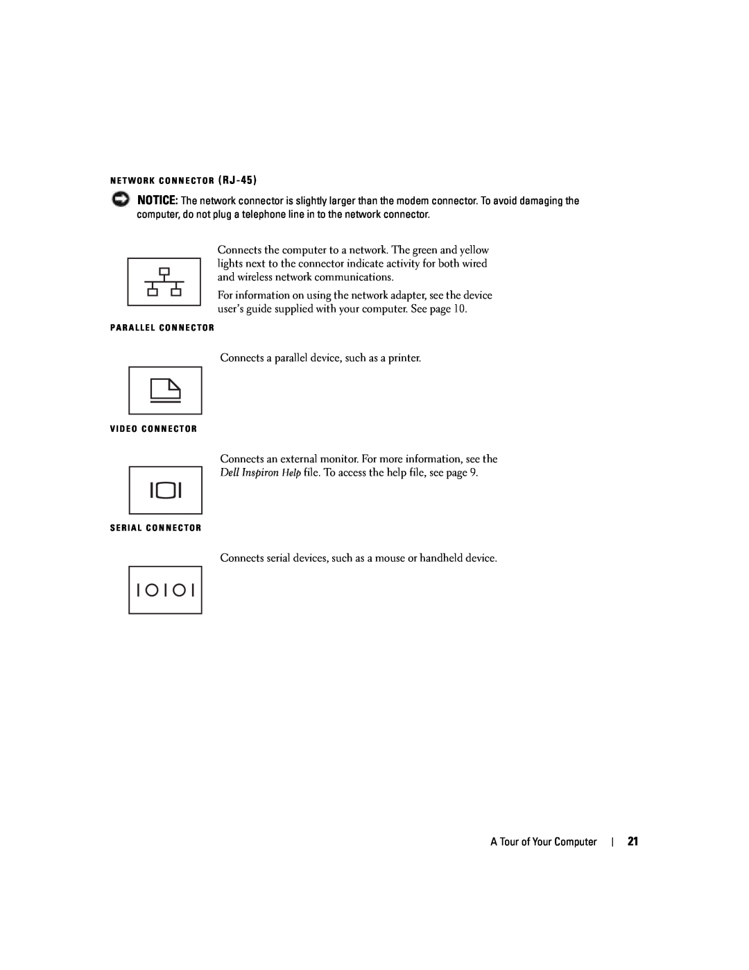 Dell PP10L owner manual Connects a parallel device, such as a printer 