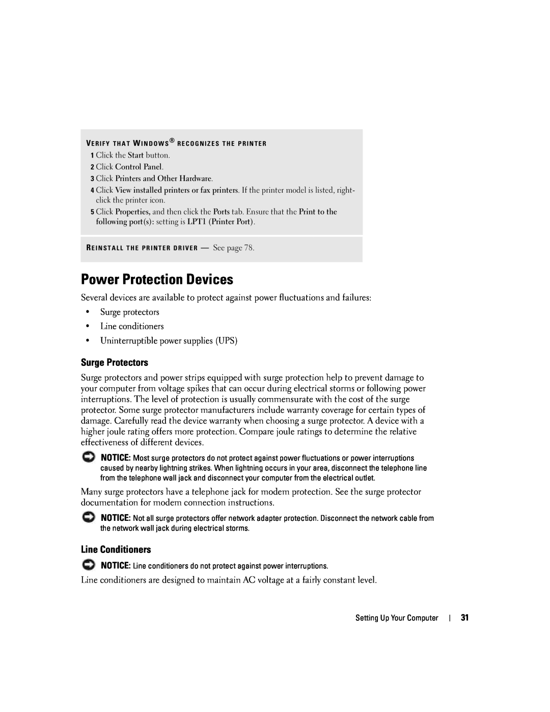 Dell PP10L owner manual Power Protection Devices, Surge Protectors, Line Conditioners 