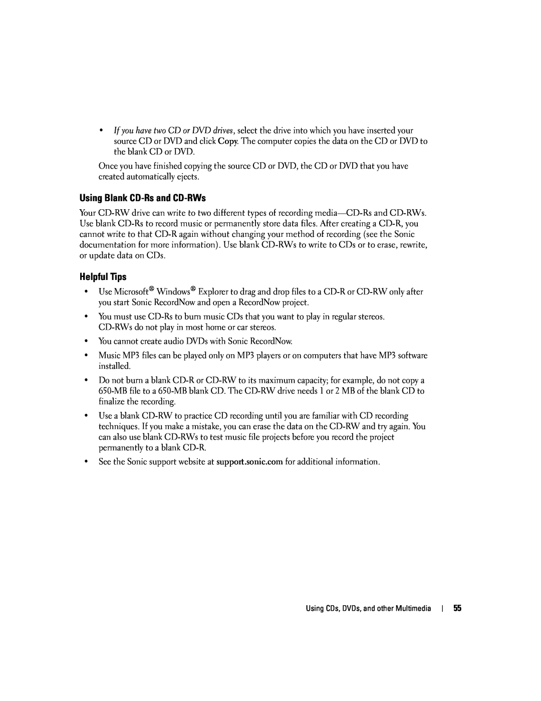 Dell PP10L owner manual Using Blank CD-Rs and CD-RWs, Helpful Tips 