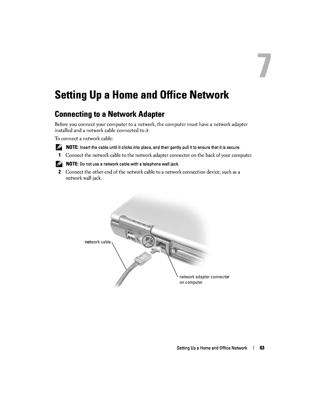 Dell PP10L owner manual Setting Up a Home and Office Network, Connecting to a Network Adapter 