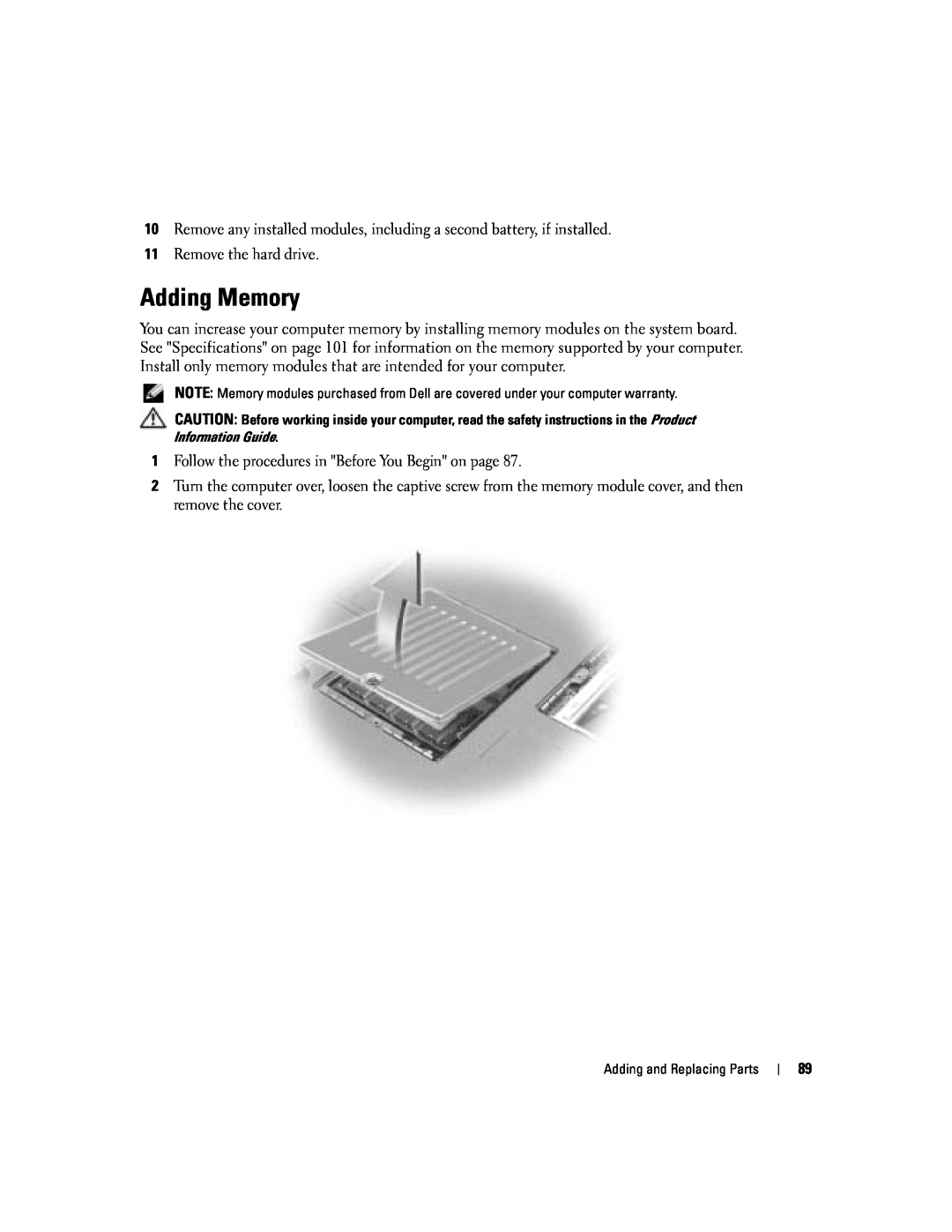 Dell PP10L owner manual Adding Memory 