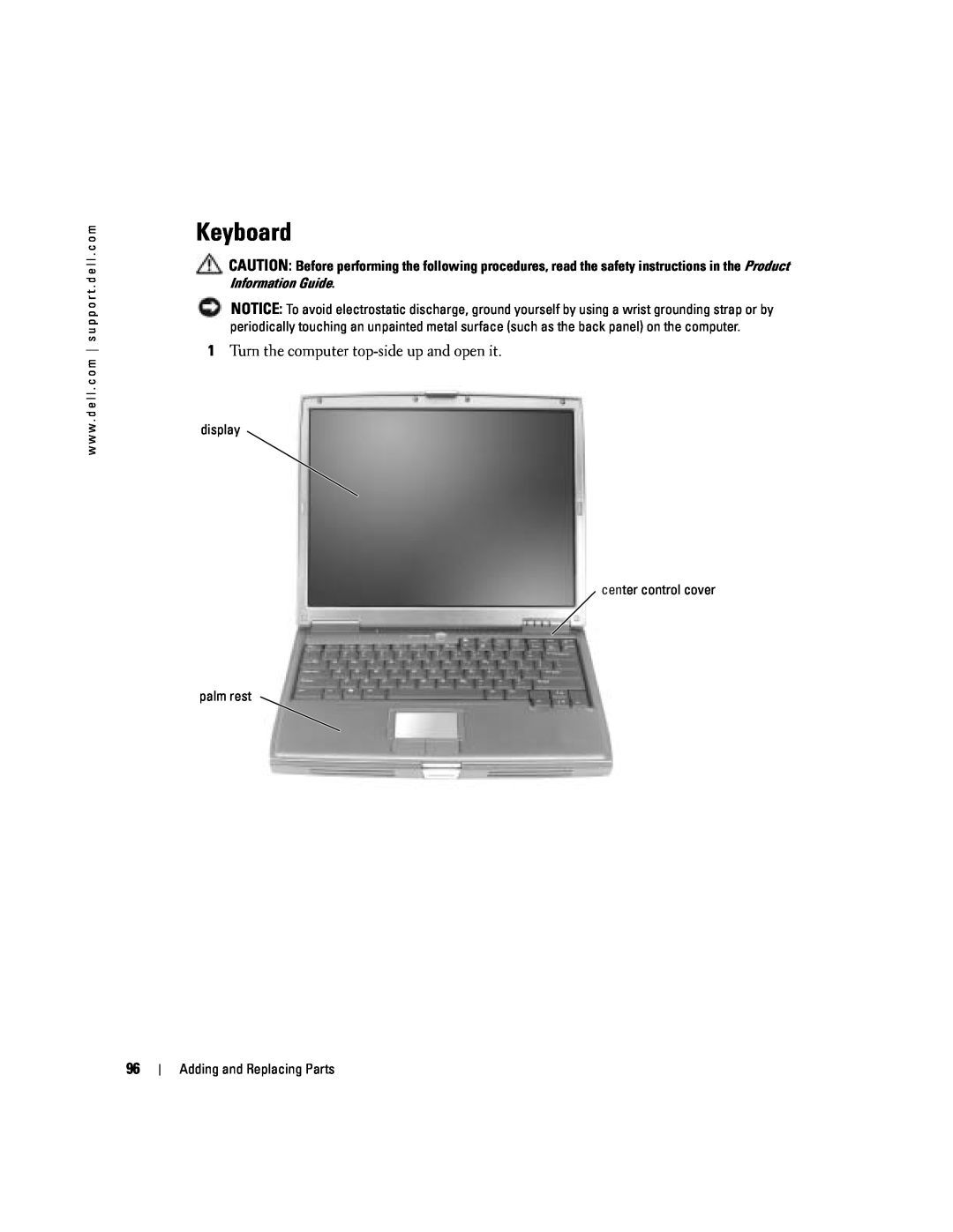 Dell PP10L owner manual Keyboard, Turn the computer top-side up and open it 
