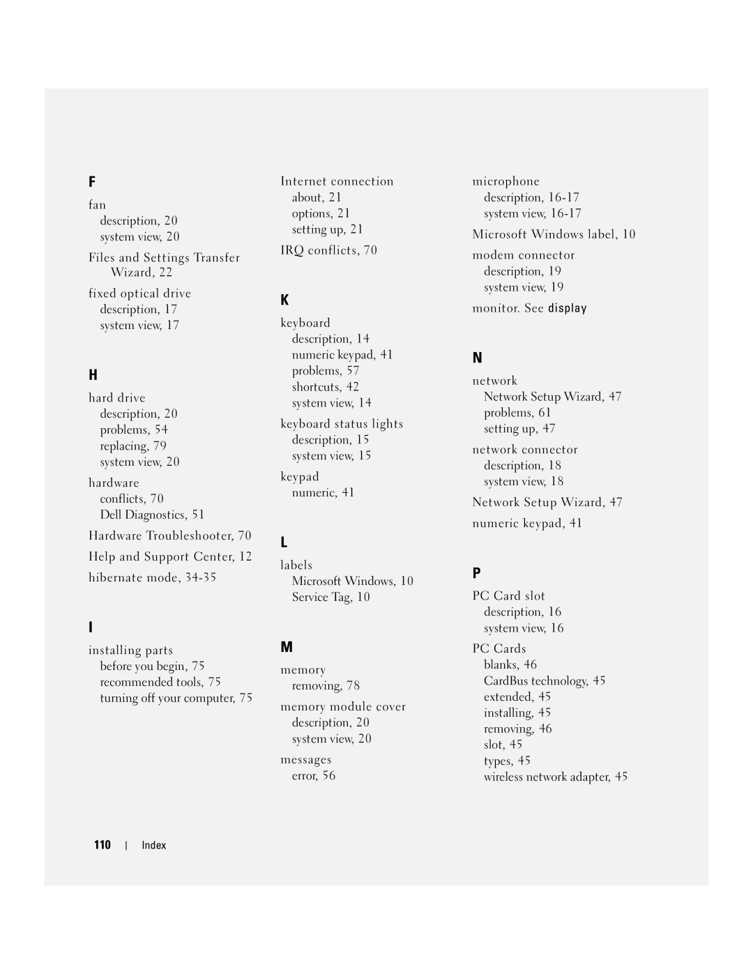 Dell PP10S owner manual 110 