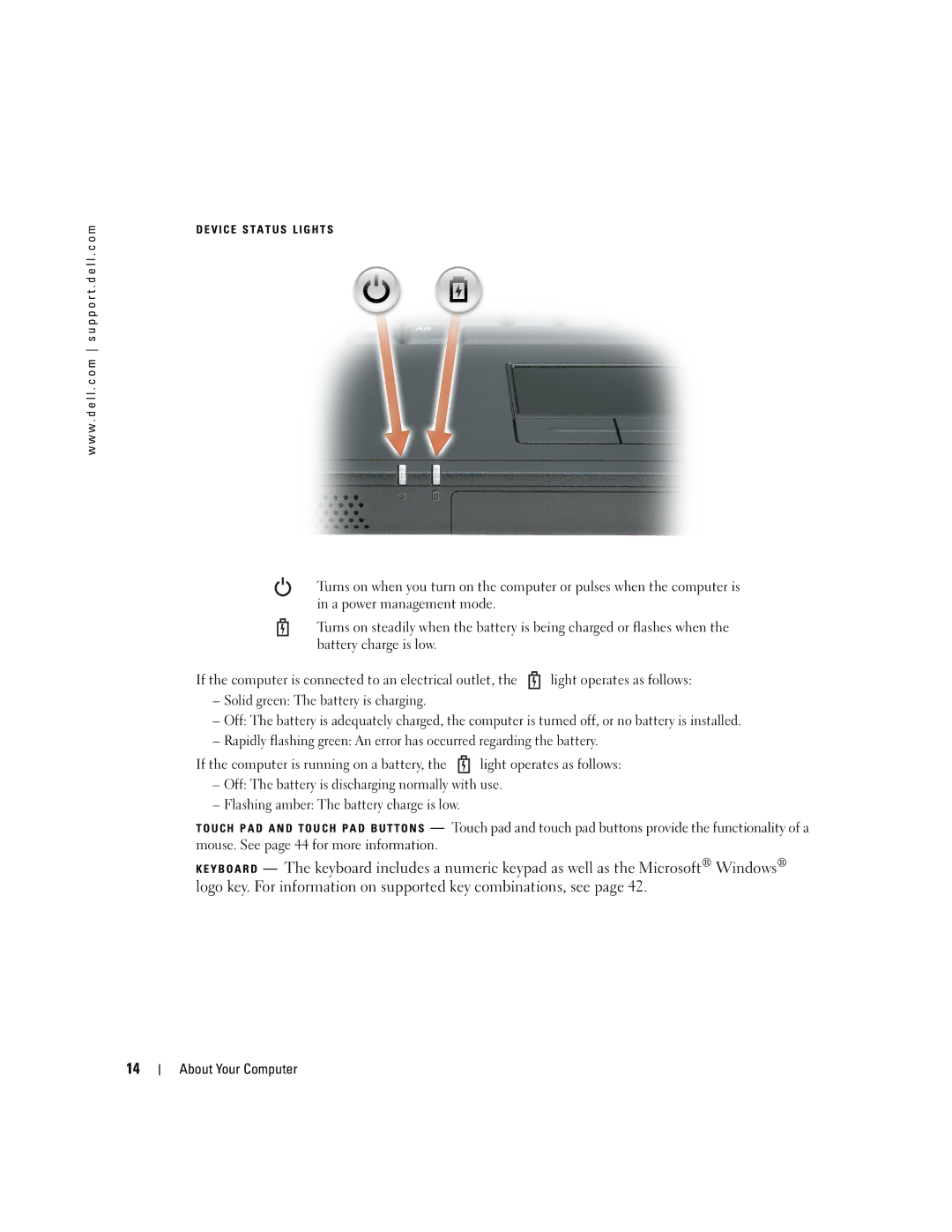 Dell PP10S owner manual V I C E S T a T U S L I G H T S 