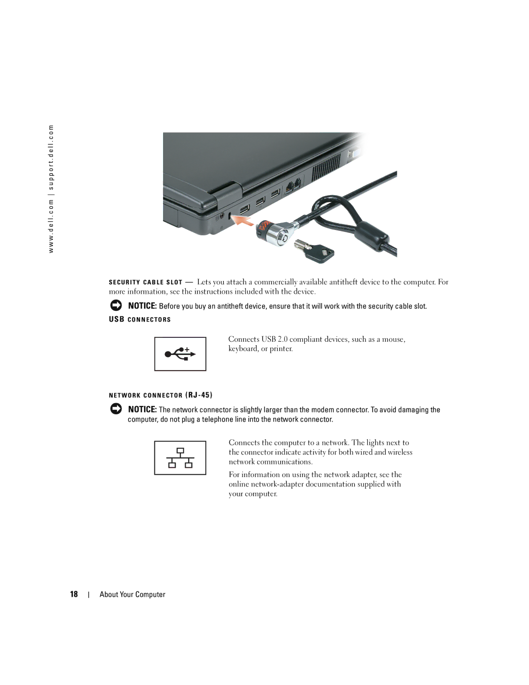 Dell PP10S owner manual Usb C O N N E C T O R S 