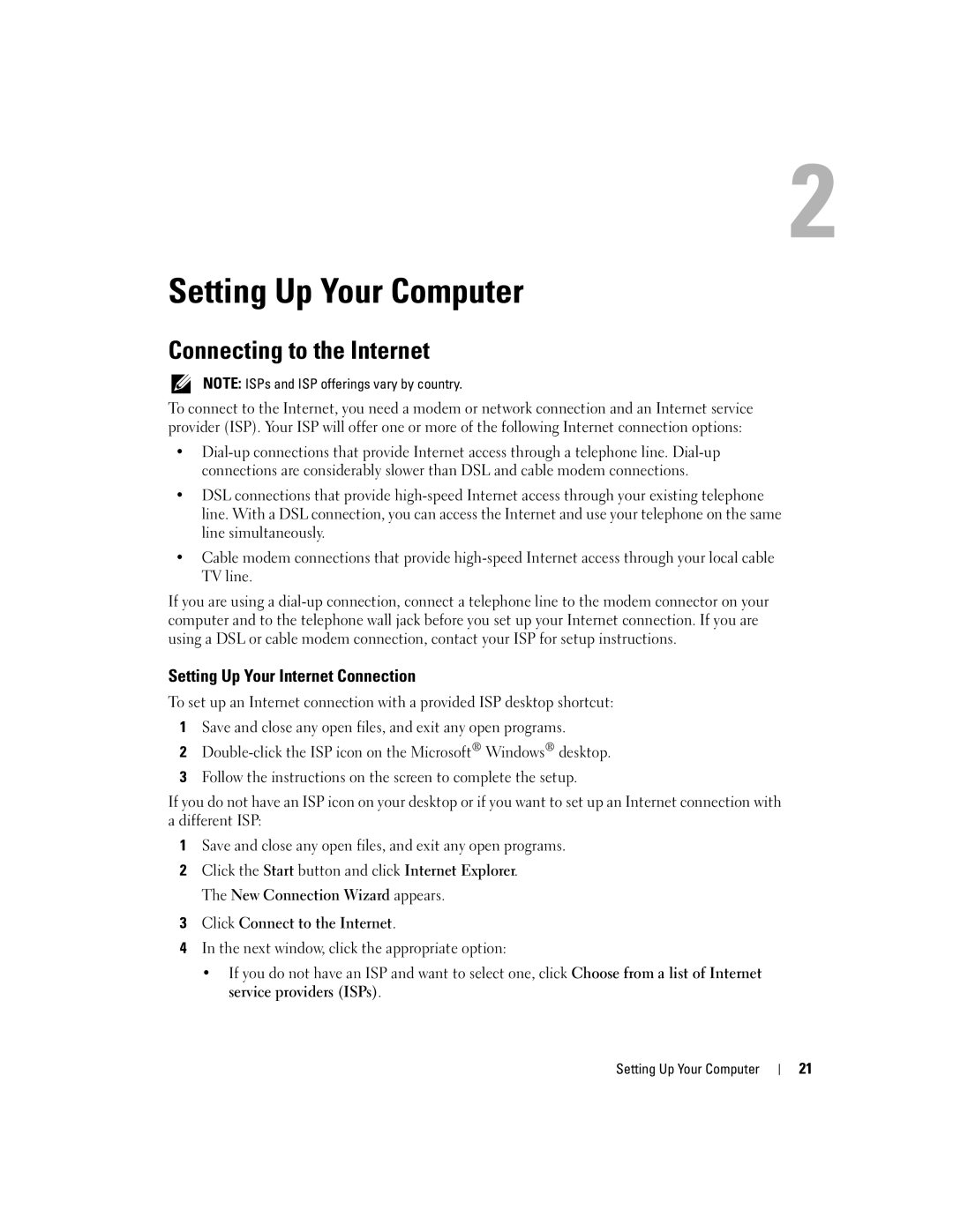 Dell PP10S owner manual Setting Up Your Computer, Connecting to the Internet, Setting Up Your Internet Connection 