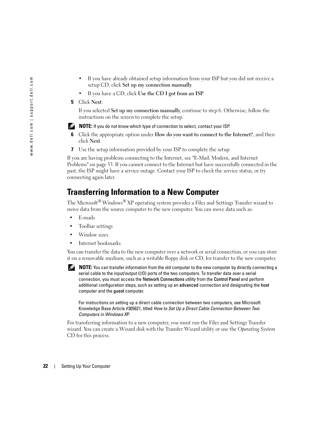 Dell PP10S owner manual Transferring Information to a New Computer, If you have a CD, click Use the CD I got from an ISP 